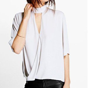 Boohoo grey crepe blouse